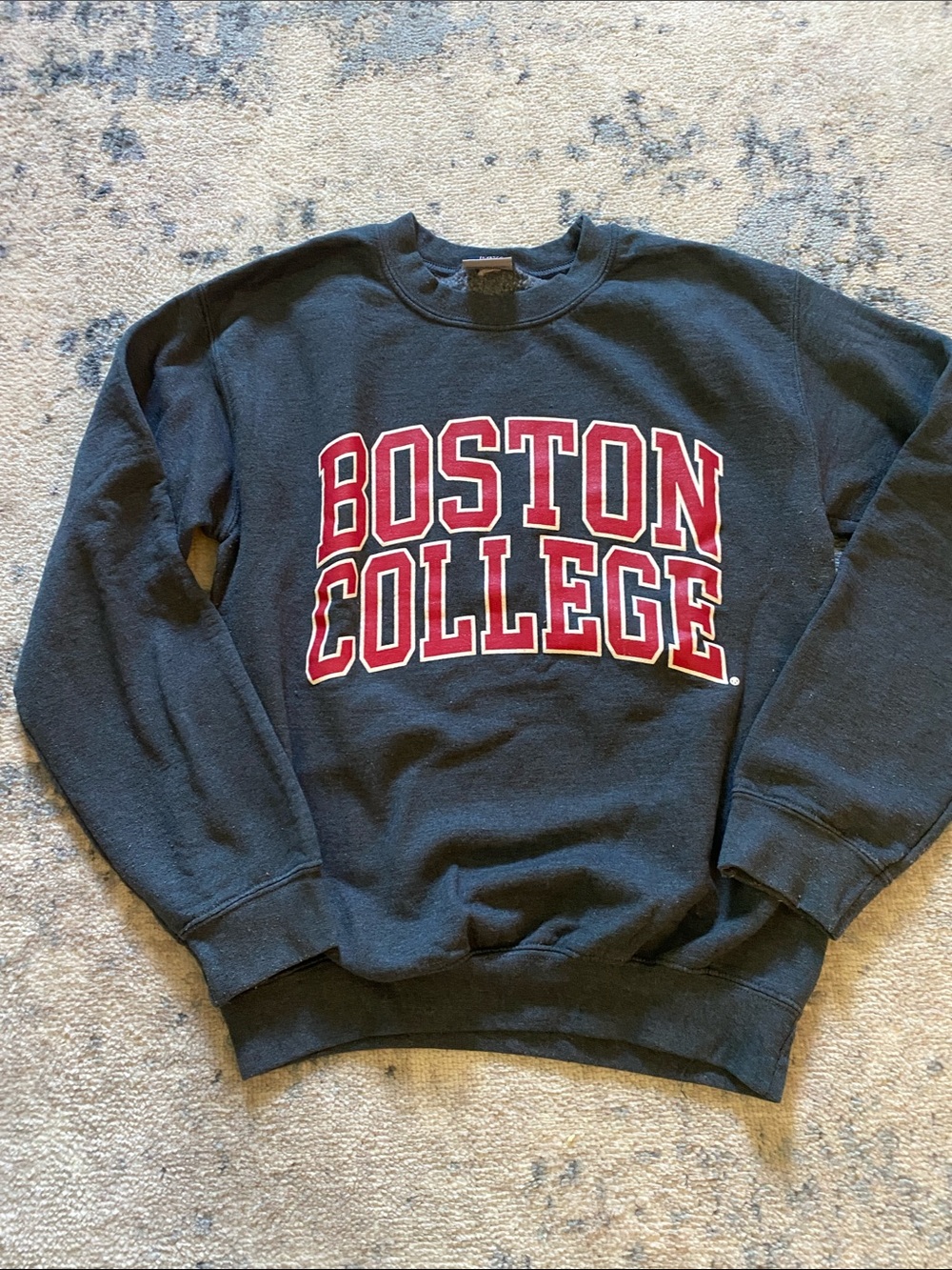 MV Sport Navy Crewneck Sweater with Red Boston College Lettering